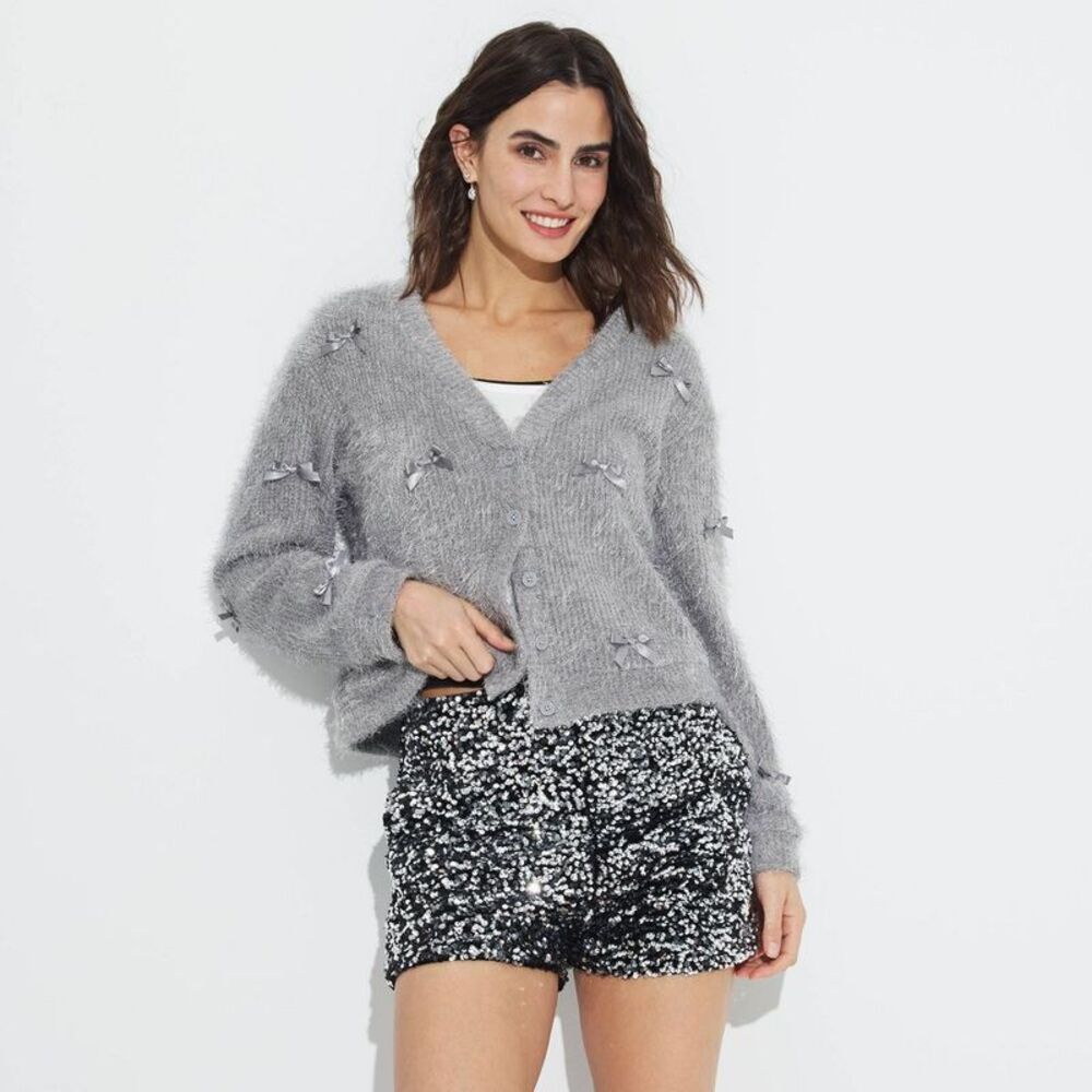 Women's Bow Embellished Cardigan - Wild Fable Gray M